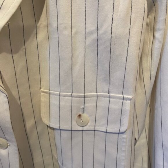 Talbots Double Breasted Blazer Nautical Stripe Navy/Cream Womens Sz16 Petite - Picture 4 of 5